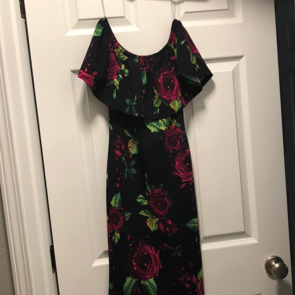 This dress is an off the shoulder dress
